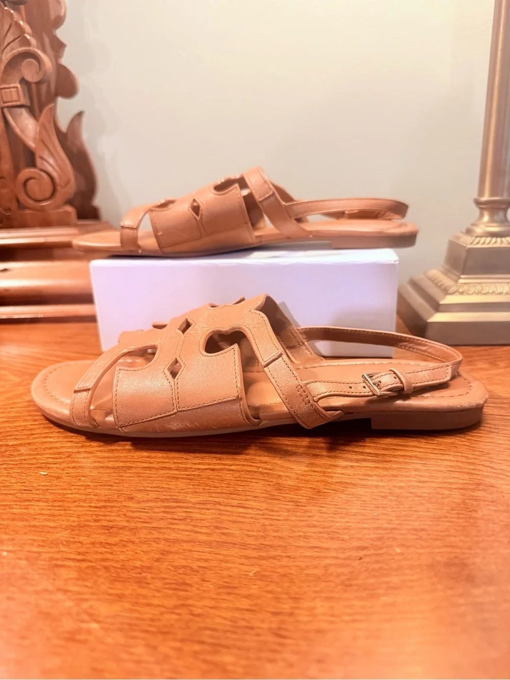 Tory Burch Cognac Leather Cutout Slingback Sandals Size 8